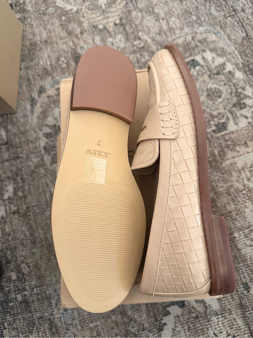 J. Crew Cream Woven Leather Penny Loafers